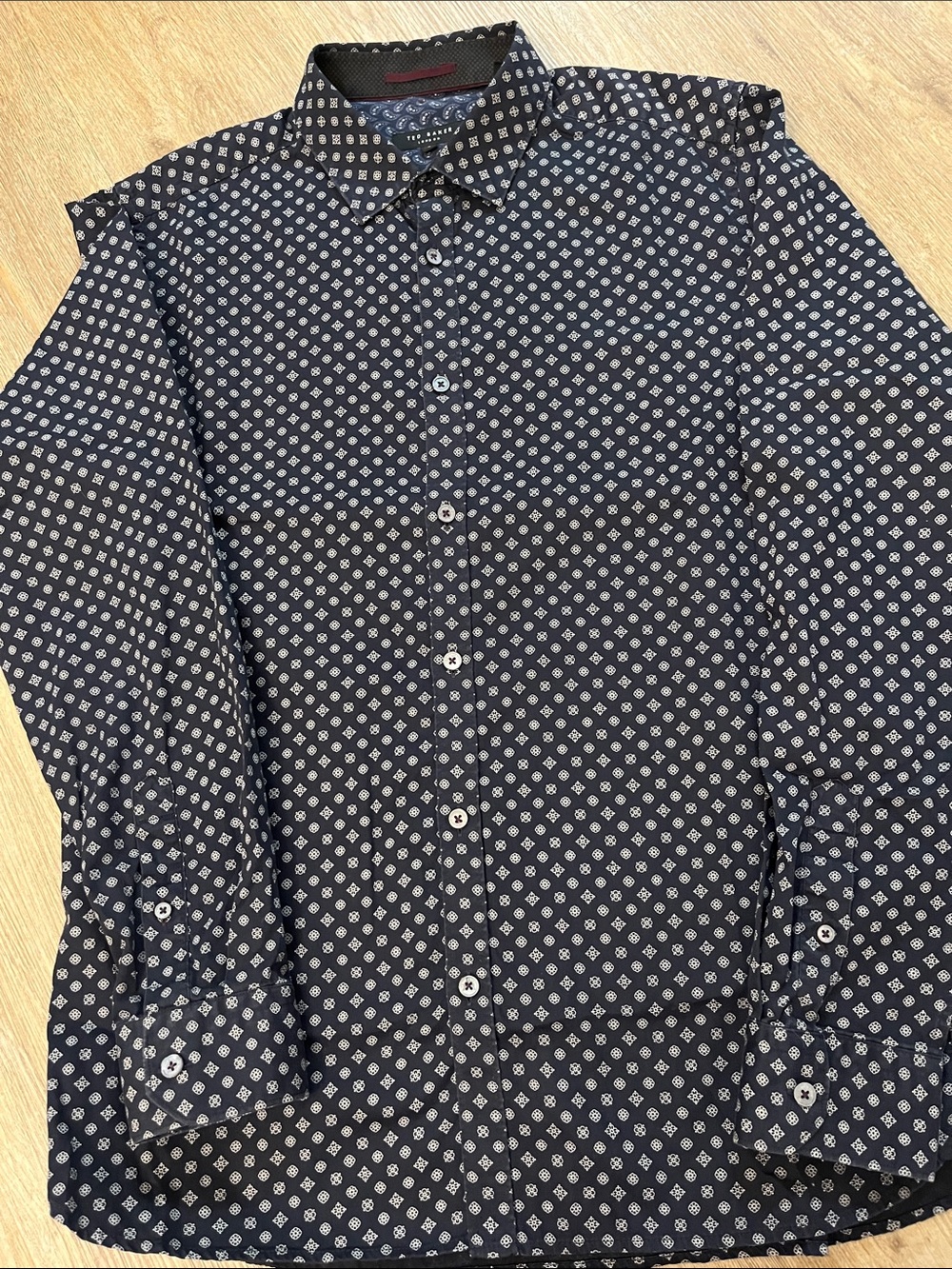 Ted Baker Navy Button-Up Shirt with White Geometric Print